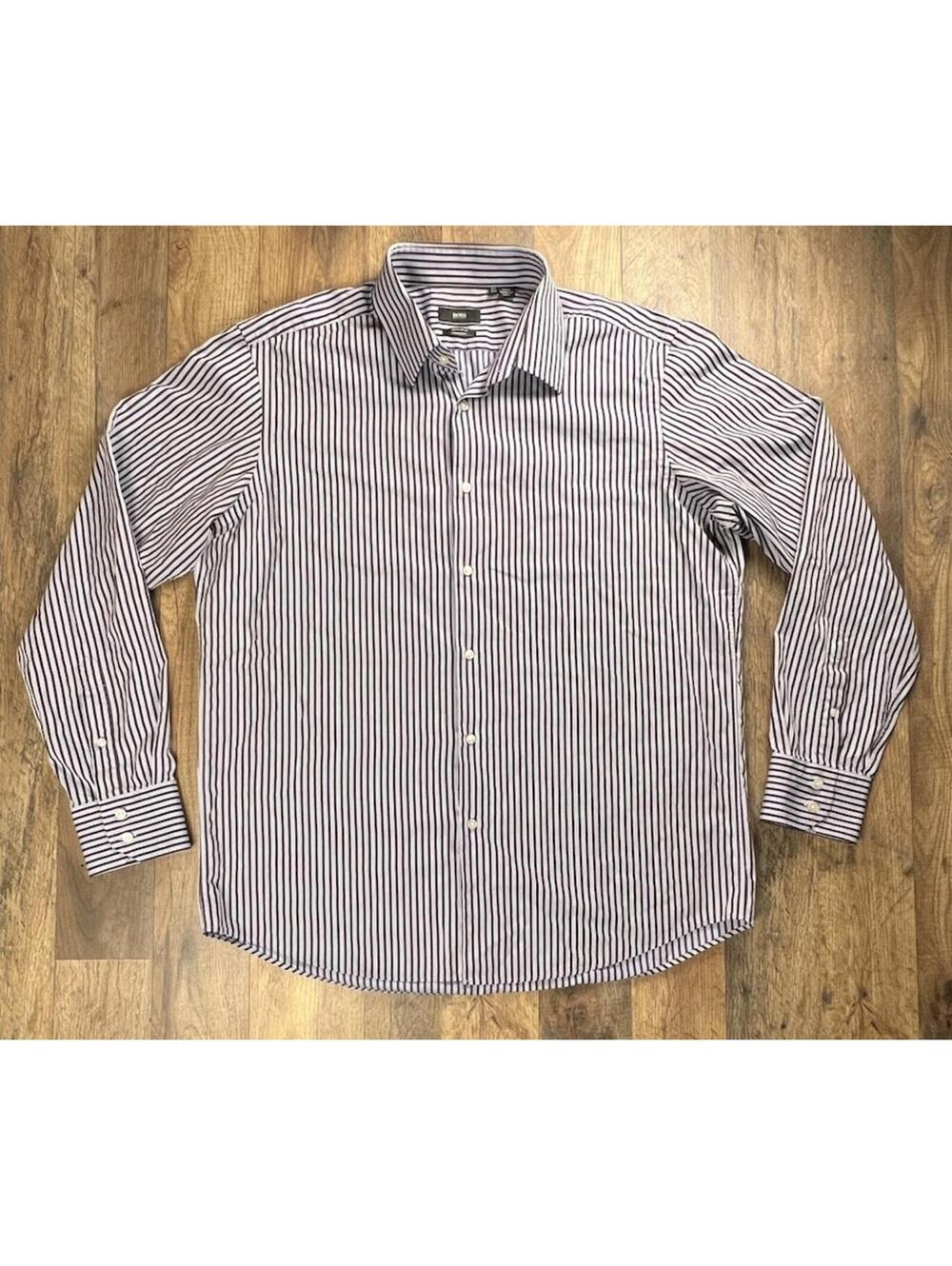 BOSS Hugo Boss Shirt XL 17.5 - 44 Regular Fit Button Down Striped Multicolor